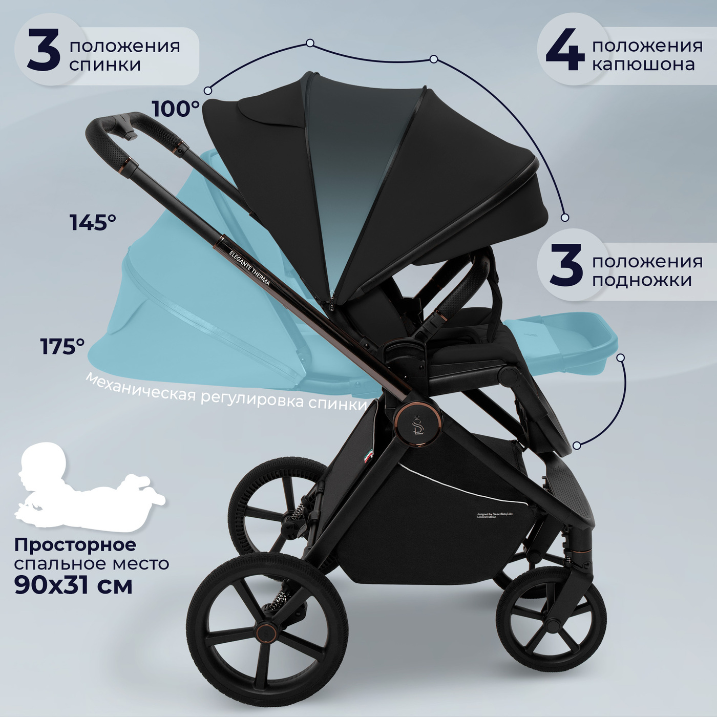 Коляска 2в1 SBL Elegante Therma Black